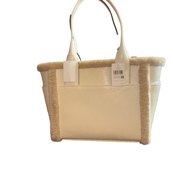 Kate Spade Jett Faux Shearling Fur Winter White Meringue Logo Large TOTE KE517 - Picture 1 of 15